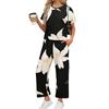 Women's Casual Vacation V-Neck Sleeve Top And Trousers Fashion Print Two Piece Set
