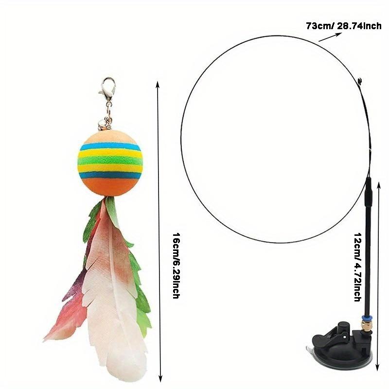 Interactive Cat Toys Kit Feather Toys with 1 Wands, 1 Suction Cups, Replacement Feather Heads for Indoor & Outdoor Play