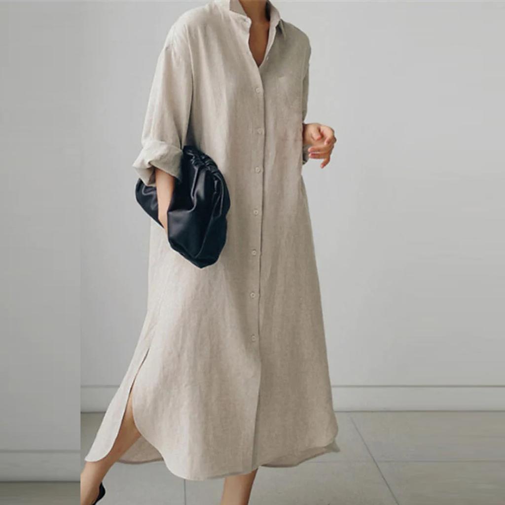 Women's Fashion Shirt Dress Loose Irregular Bottom Shirt Cardigan Long Dresses