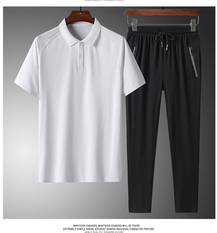 Men's Ice Silk Sports Suit - Comfortable Summer Casual Short Sleeve for Dad, Middle-aged, and Elderly.