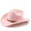 Classic retro belt, western cowboy hat, woolen jazz top hat, men's and women's ethnic style autumn and winter felt hat, big eaves hat