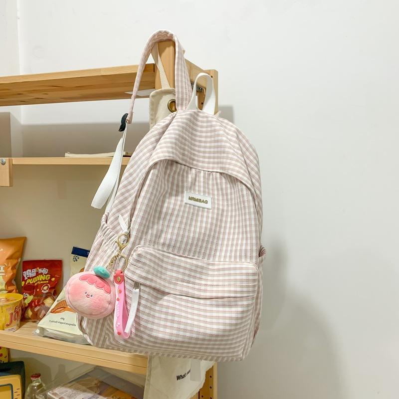 Literary plaid schoolbag female Harajuku junior high school student campus backpack fresh college student shoulders
