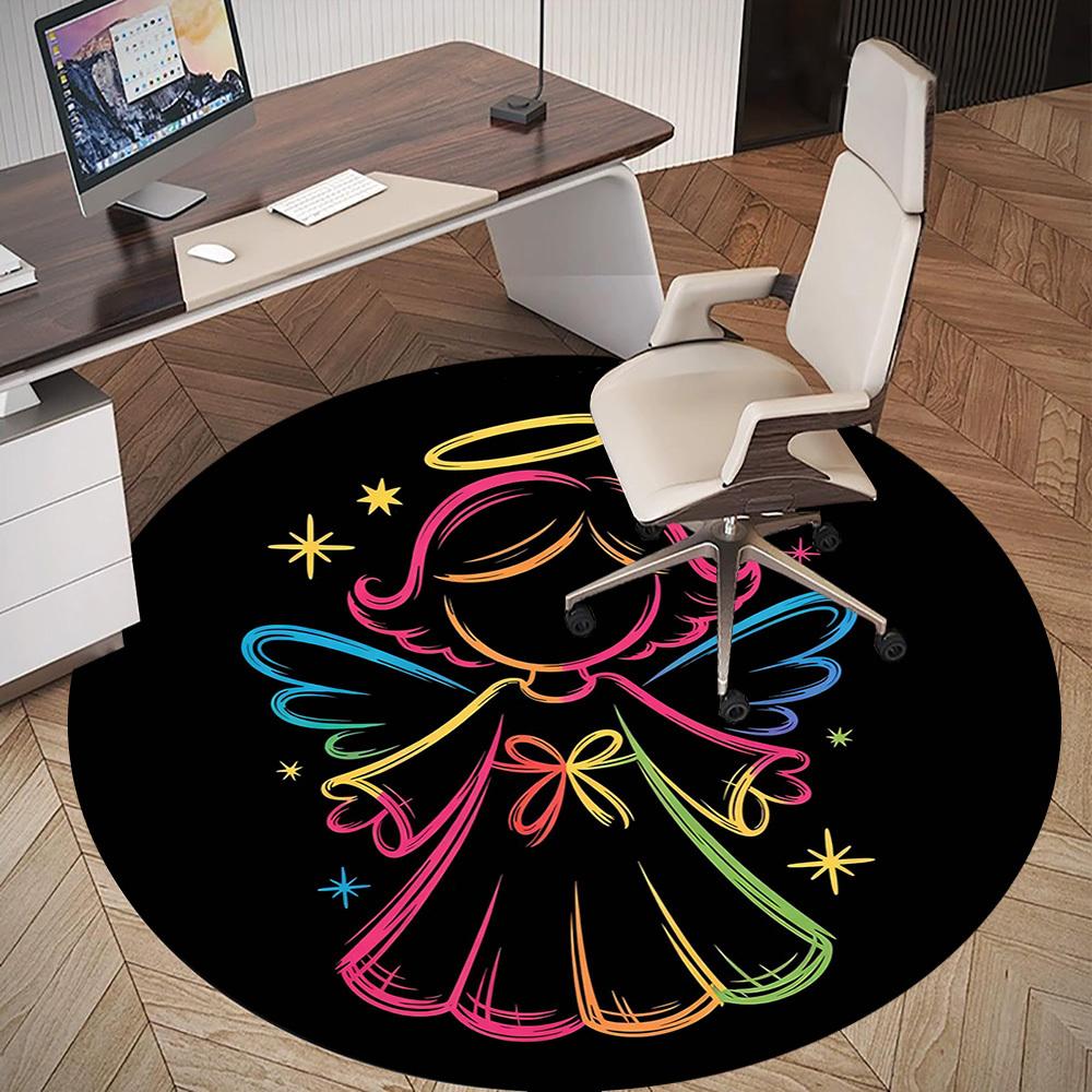 1pc Angel Star Round Chair Mat Area Rug - Non-Slip, Floor Mat for Office, Bedroom, and Indoor Decor -1002143