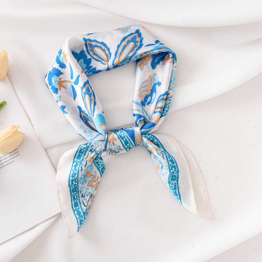 Summer New 70cm Simulated Silk Printing Small Square Scarf Neck Protection Scarf Silk Scarf Scarf Women's Fashion Versatile Headscarf