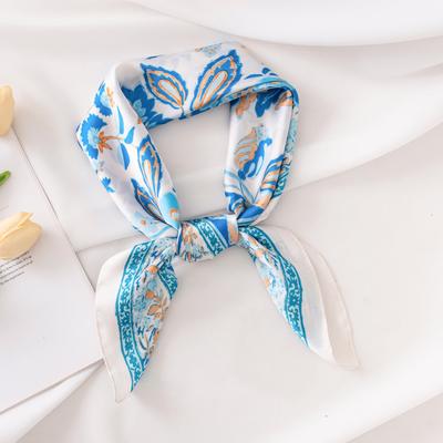 Niche New Chinese Temperament Square Scarf Design Sense Retro Flower Printing Imitation Silk Silk Scarf Elegant and Advanced Sense