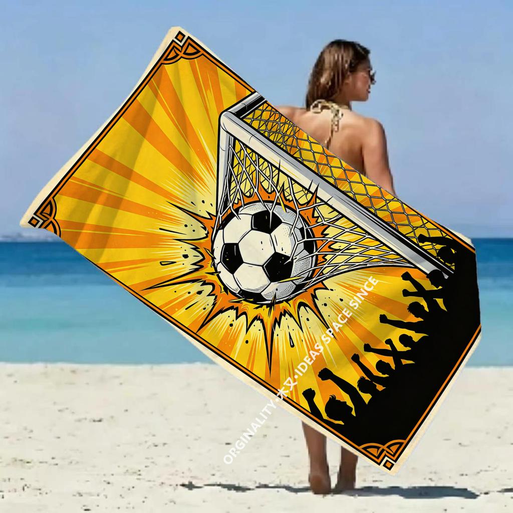 Soccer Goal Game Beach Towel Patterned Sunscreen And Windproof Suitable For Swimming Pool Camping Travel Blanket
