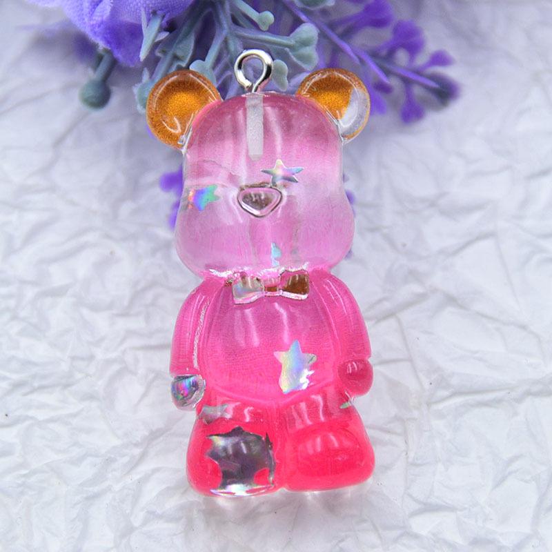Gradient Resin Transparent Bear Earrings & Necklace with Star Sequins - DIY Jewelry Accessories