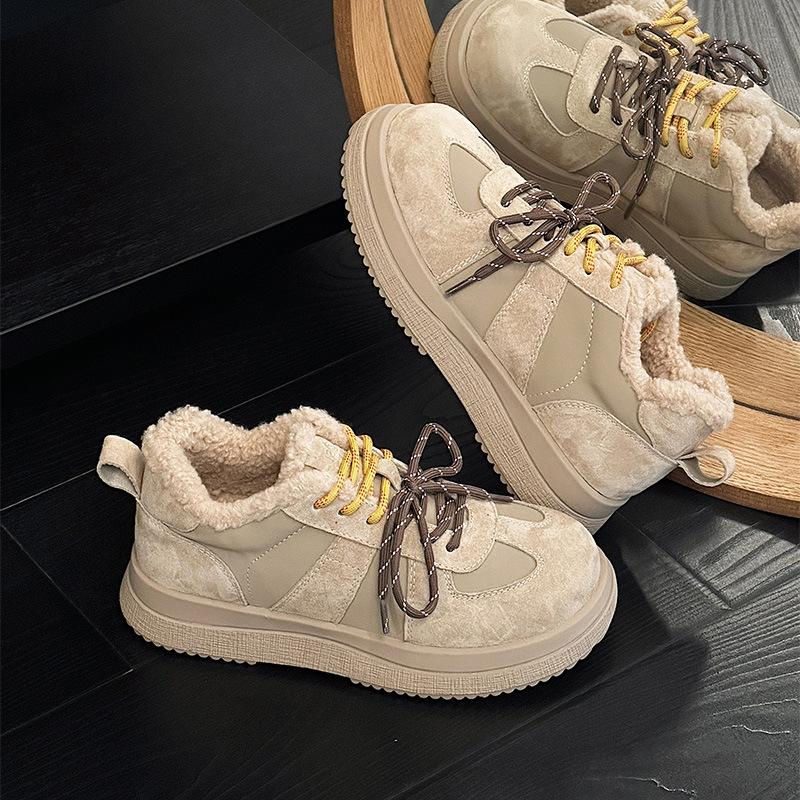 Winter New Sports and Leisure Board Shoes Women's Lamb Wool Forrest Gump Shoes Velvet Platform Training Shoes Warm Cotton Shoes