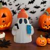 Halloween Ghost Figurine Cute Ghost Holding Phone And Cup Statue Small Ghost Tabletop Ornament for Halloween Home Decor