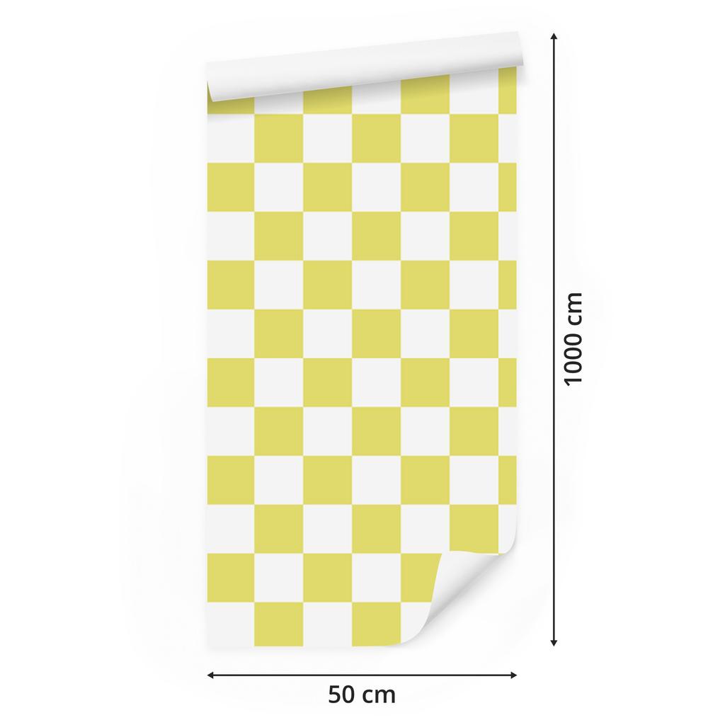 Checkerboard Wallpaper White, Yellow and Cream for Living Room and Bedroom 50x1000