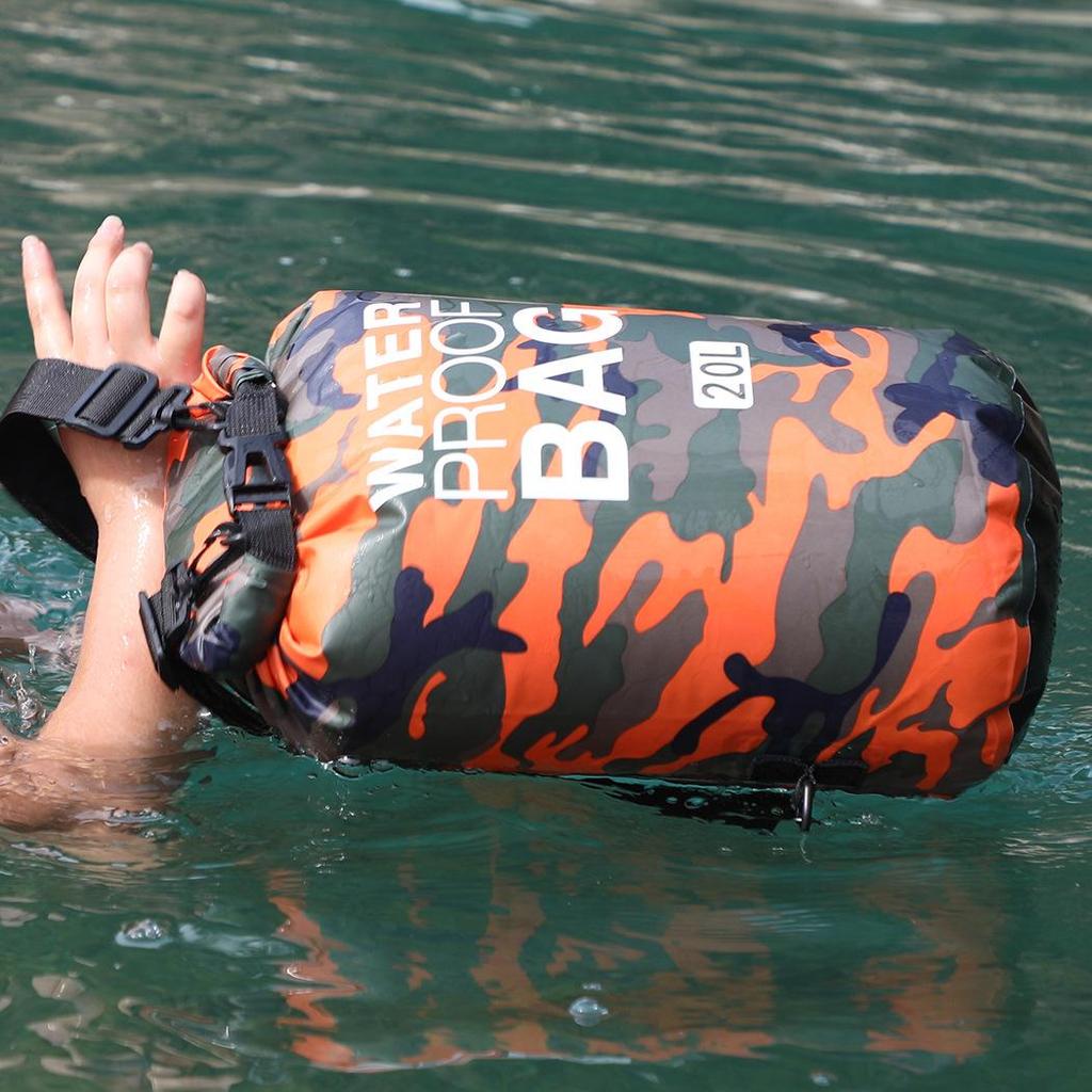 Waterproof PVC Camouflage Bucket Bag: Wet & Dry Separation, Ideal for Kids' Rafting, Beach & Swimming Activities