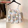 Summer Floral Ruffle Sleeveless Tank Top For Women With Polyester Fabric