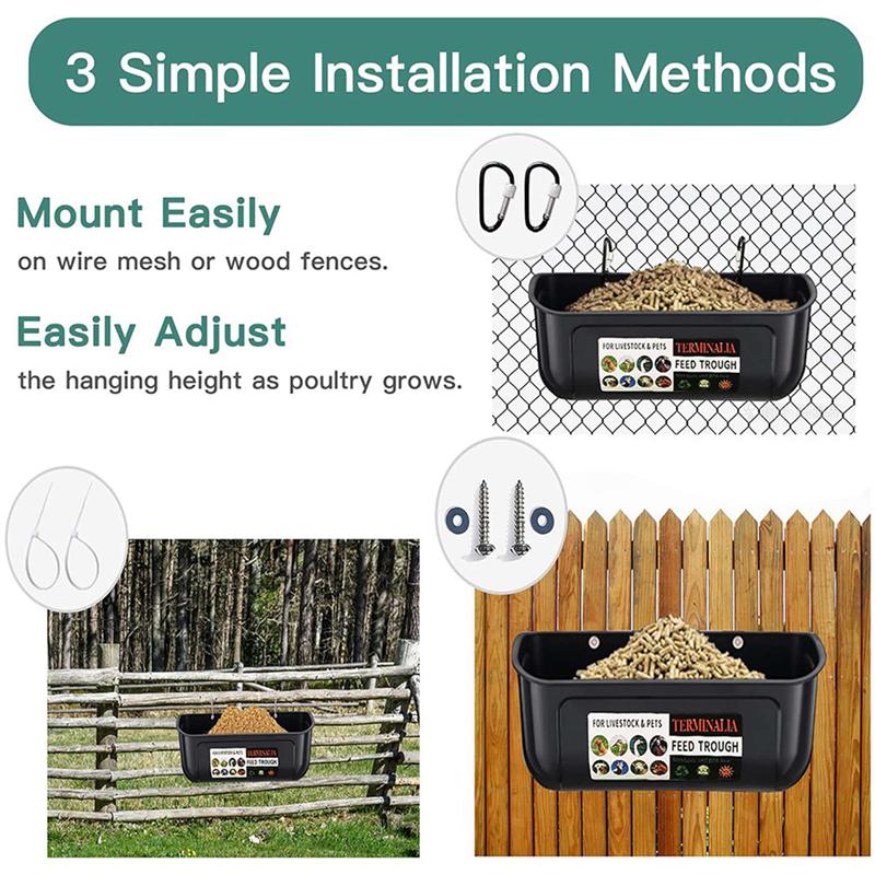 Black 4Pack Duck Feeder Fence Hanging Feed Trough Goose Turkey Trough With Clips