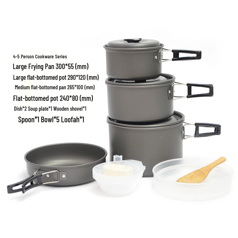 DS-500 Anodized Aluminum Camping Cookware Set: Non-stick Pan, Portable Stove Head Pot for 4-5 People