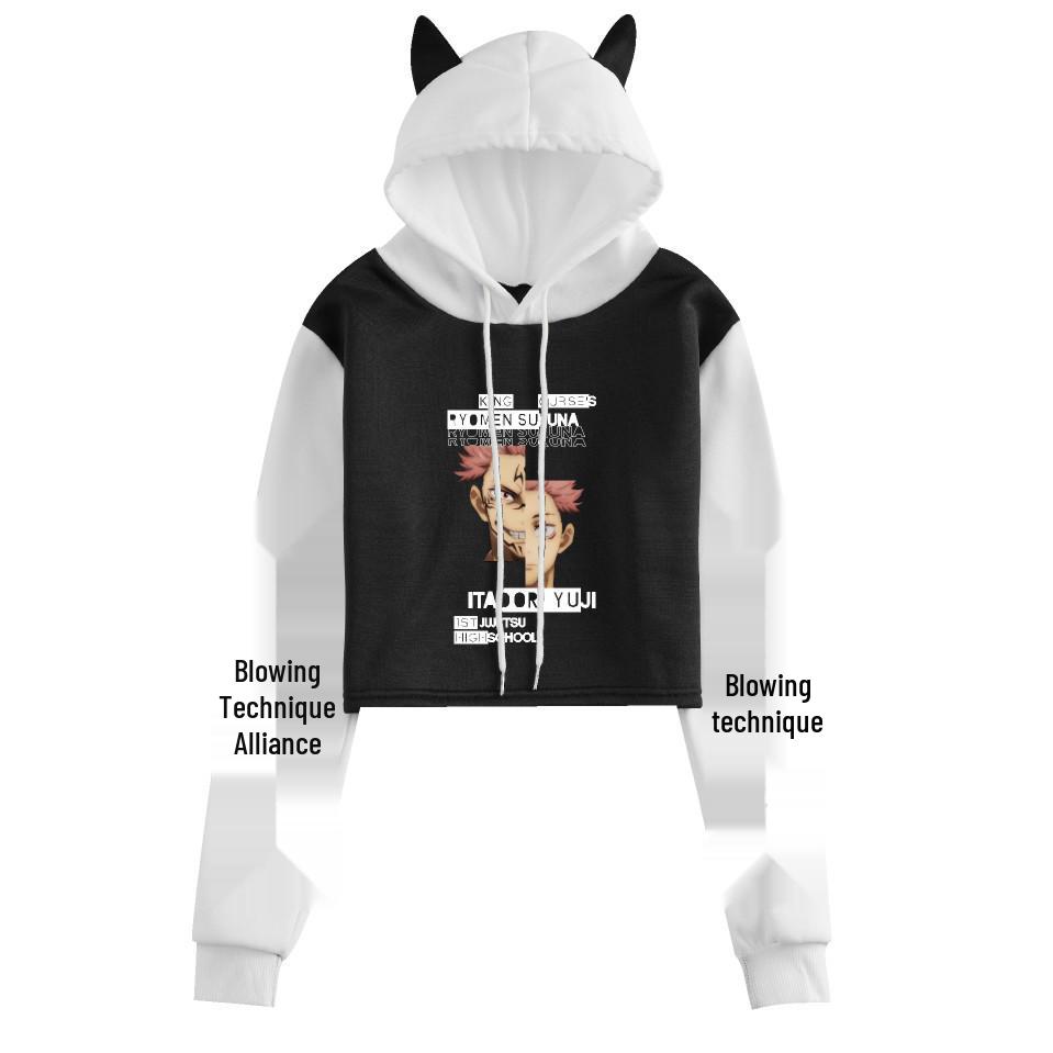 Jujutsu Kaisen Women's Cropped Anime Hooded Sweatshirt - Trendy Loose Fit, Spring/Autumn.