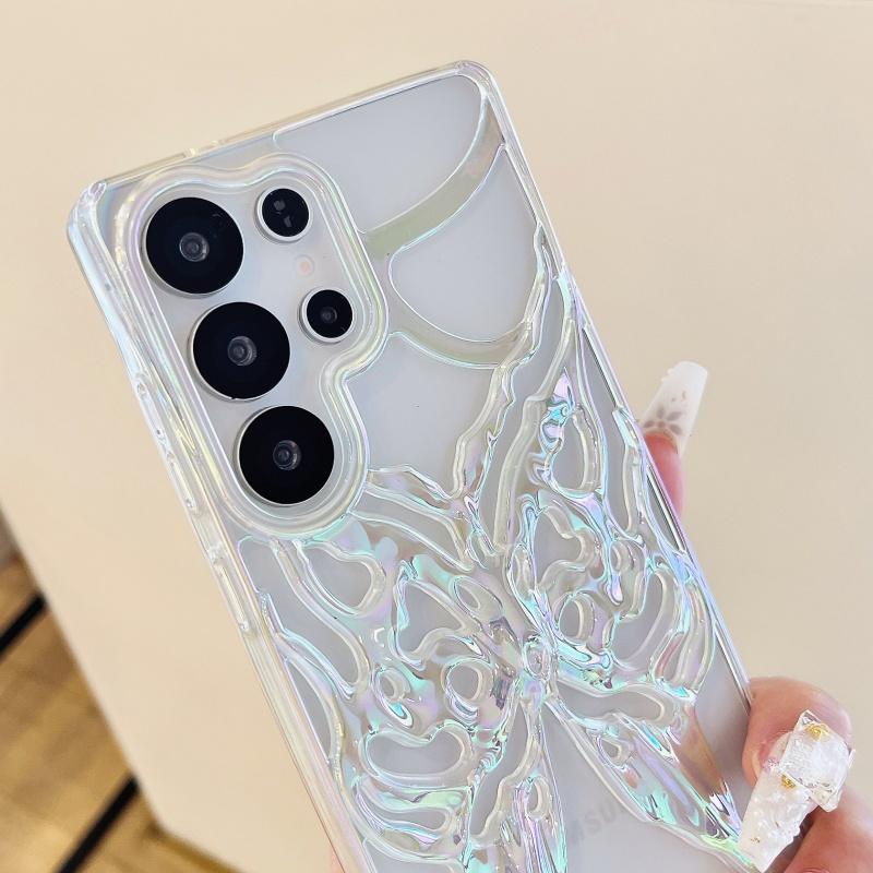 Luksusowe Etui na Telefon 3D Kolorowy Gradient Motyl Puste Wycięcia Dla Samsung S25 S24 Ultra Plus Odporne na Wstrząsy Chłodzące Galwanizowane Tylne Etui