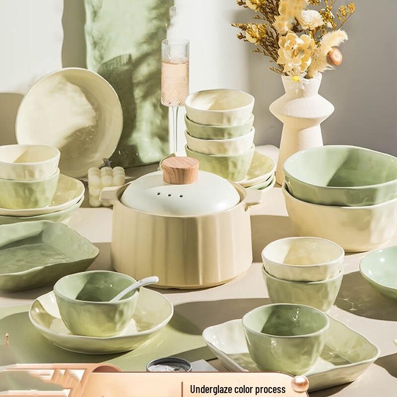 Cream Style Ceramic Dinnerware Set 10-Person 57-Piece Set