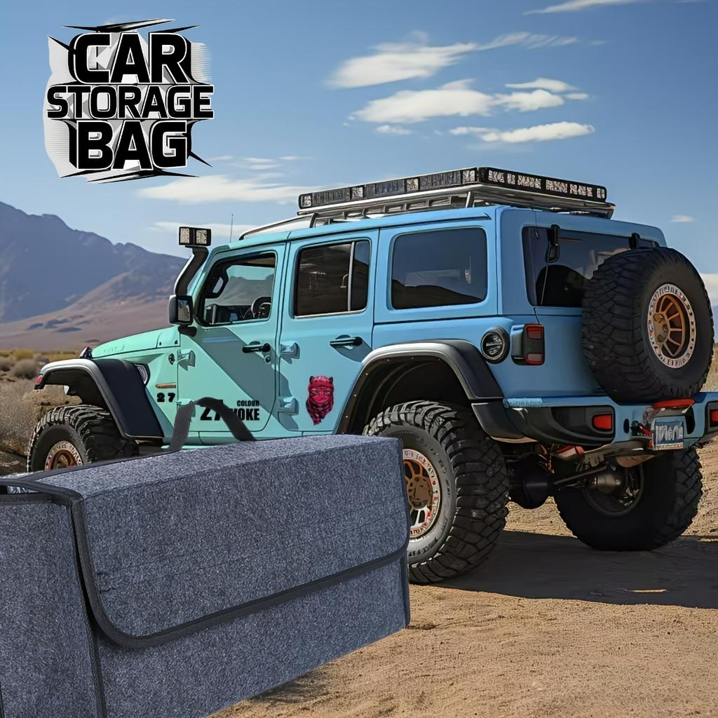 1pc Foldable Felt Cloth Car Trunk Organizer - Portable Storage Box for Interior Tidying