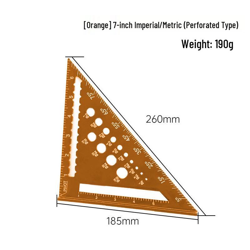 7-inch Aluminum Alloy Precision Triangle Ruler - Metric & Imperial Woodworking Measuring Tool
