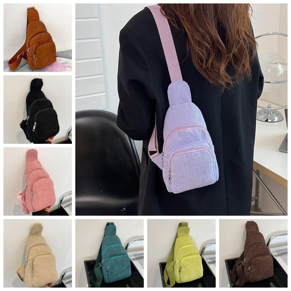 

Shoulder Bag Corduroy Crossbody Bag Solid Color Waist Bag Simple Corduroy Chest Bag Children рожевий