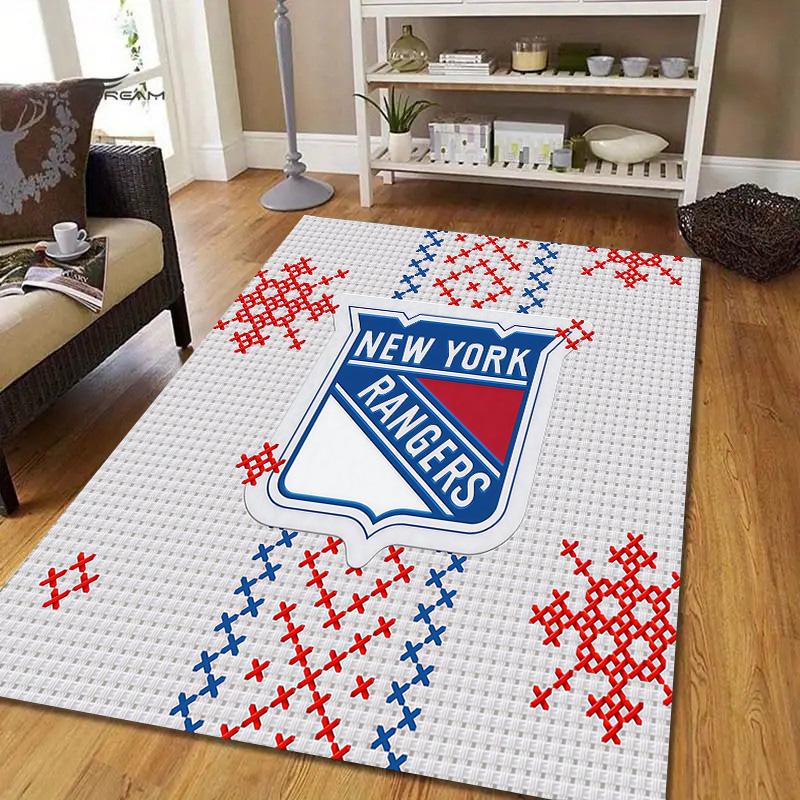 New York Rangers Flannel Pattern Square Carpet,Area Rug,Carpet Rug for Living Room Bedroom Sofa Playroom Decor,Non-slip Floor Mat
