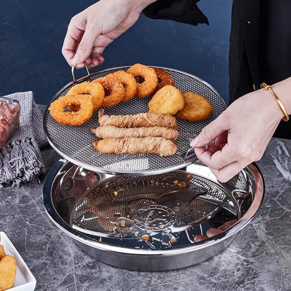 With Drainer Net Stainless Steel Oil Drain Pan Double-ear Handle Oil Drain Plate  Barbecue