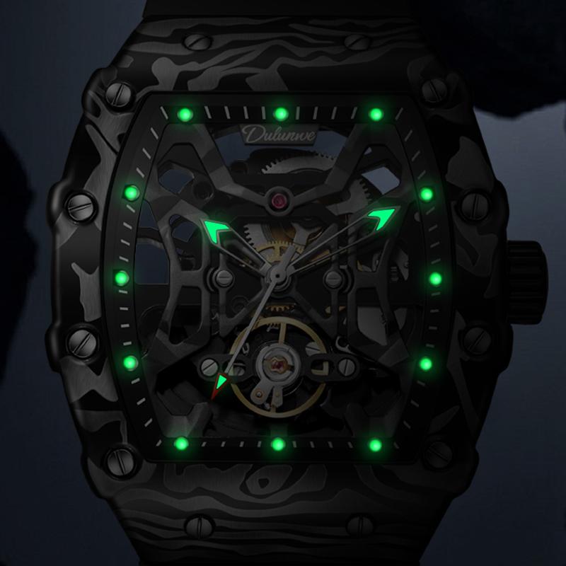 Original Design Top Brand Automatic Mechanical Watch for Men Luminous Tourbillon Watches 30M Waterproof Rubber Strap Reloj