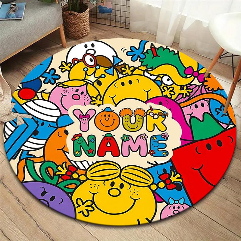 Mr Men Adventure Custom Name Round Area Rug Carpet Rug For Living Room Bedroom Sofa Playroom Decor Nonslip Floor Mat