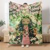 Name Custom Nezuko Print Flannel Blanket High Quality Warm Comfortable Cover for All Seasons Perfect for Gifts Home Decor