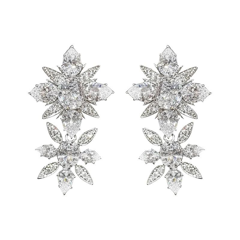 Elegant French Zircon Flower Pendant Earrings - Luxurious, Exquisite, and Statement-making Accessories for a Sophisticated Look.