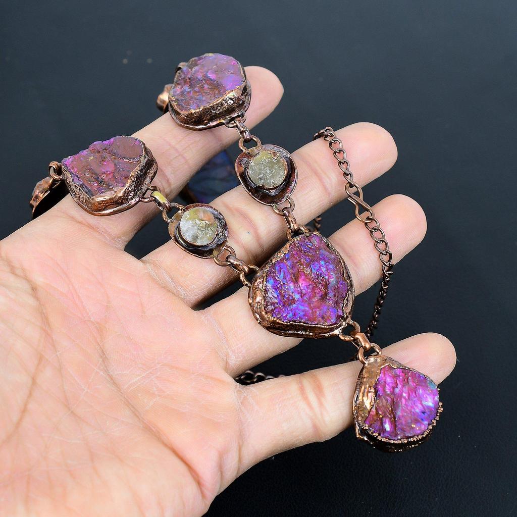 Collar de Gema Hecho a Mano de Rubí, Collar Electroformado de Cobre Joyería Antigua, Collar Ajustable Regalo de Compromiso