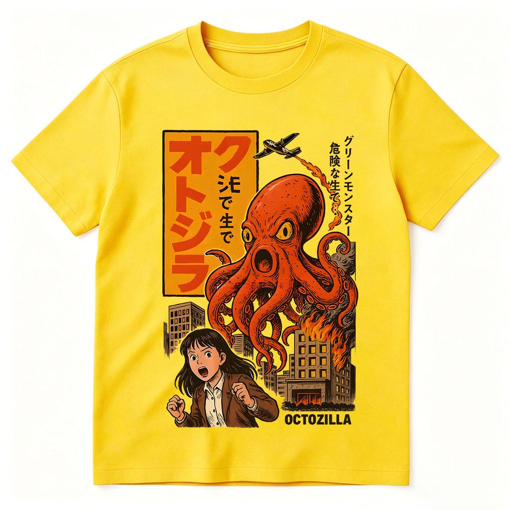 Octozilla Dotonbori Drunken Octopus Funny Horror T Shirts Men's Women Cotton Short Sleeve T-Shirts Streetwear