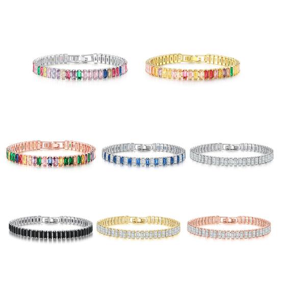 Yousheng Women Bracelet Colorful Cubic Zirconia Jewelry Rectangular Rhinestones Bracelet Birthday Gift