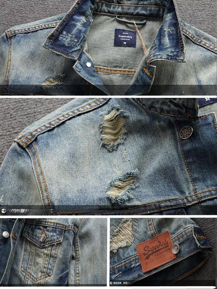 Men's Retro Blue Denim Jacket - Trendy, Loose-Fit, Nostalgic Wash, Versatile Outerwear Top