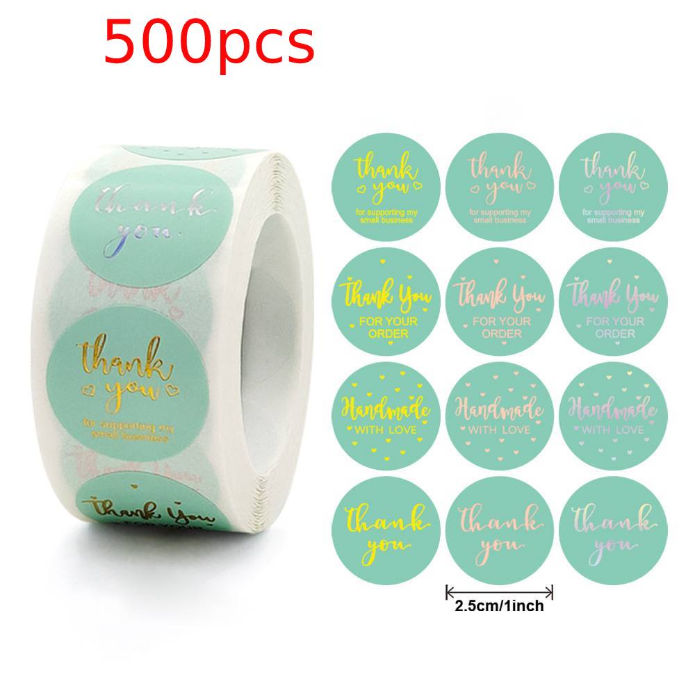 

Близько 500 шт. 1 дюйм, зелений, сріблястий, золотий, наклейки з подякою для подарункових карток, упаковка, вечірка, весільний фестиваль, упаковка, випічка