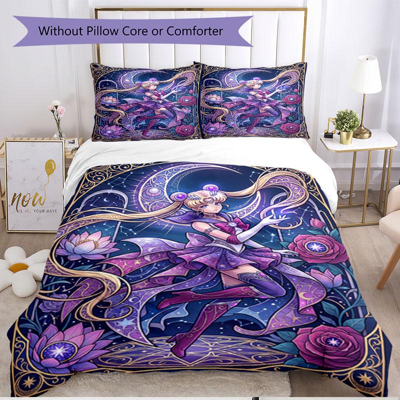 Set copripiumino 3 pezzi (1*Copripiumino + 2*Federe, Senza Nucleo), Set Biancheria da Letto Morbido Stagione Unica con Stampa Sailor Moon, Regalo Decorazione Camera da Letto
