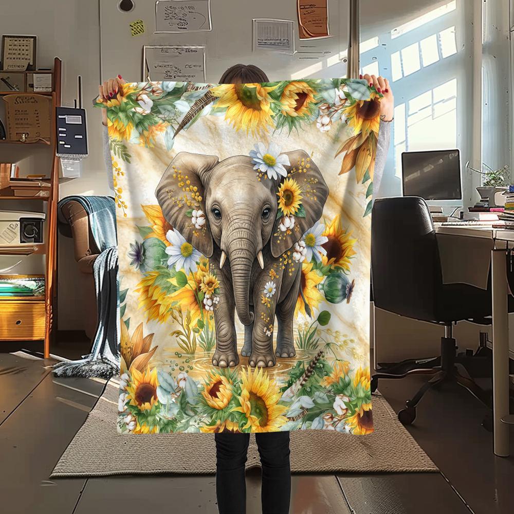 

Flower Border Elephant Rabbit Print Flannel Blanket High quality Comfortable for All Seasons Home Decor Warmth and Comfort Perfect for Christmas Gifts 80cm x 120cm