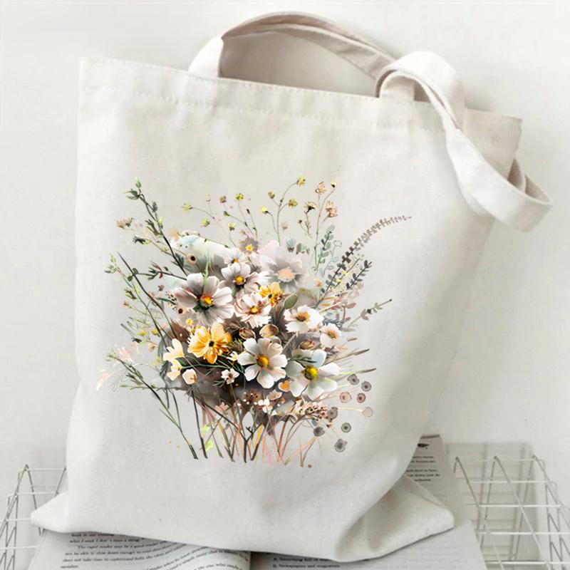 Woman's Shoulder Bag Wildflowers Vintage Tote Bags Canvas Shoulder Bags for Travel Daily Commute Women's Reusable Shopping Bag