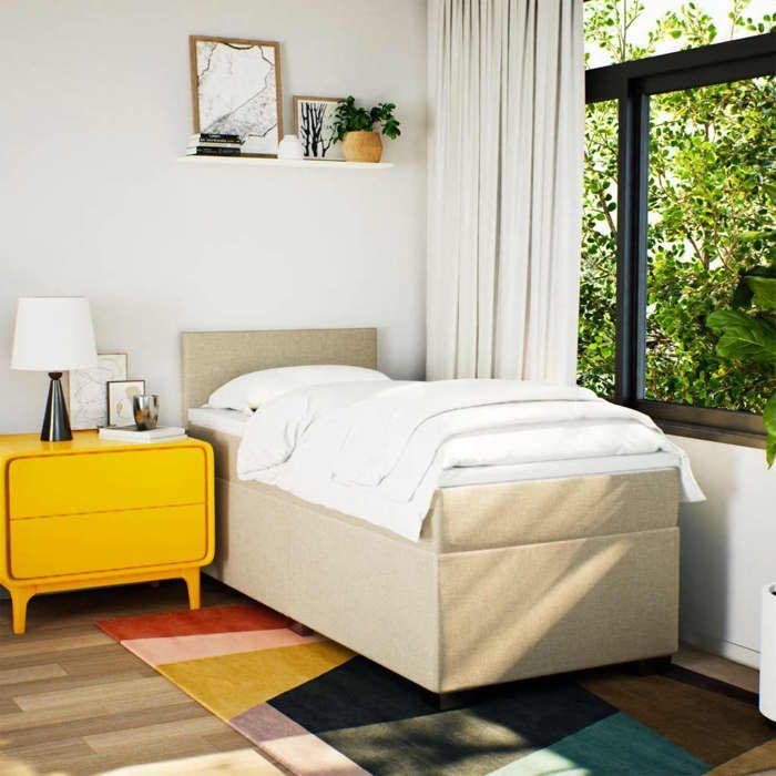 Cadre de lit avec matelas - Maison Exclusive - 80x200 cm - Tissu Crème - Relaxation maximale