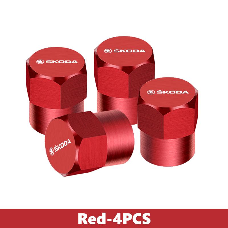 CFP5 For Skoda 4Pcs 3D Metal Tire Valve Caps Car Tyre Air Stems Cover Kamiq MK3 Roomster Rapid Kodiaq Karoq Fabia Enyaq