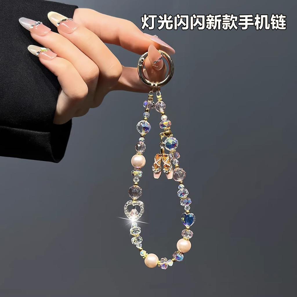 Premium Versatile Love Crystal Beaded Pendant Mobile Phone Chain Ballet Shoes Pendant Bag Keychain Wrist Rope Pendant