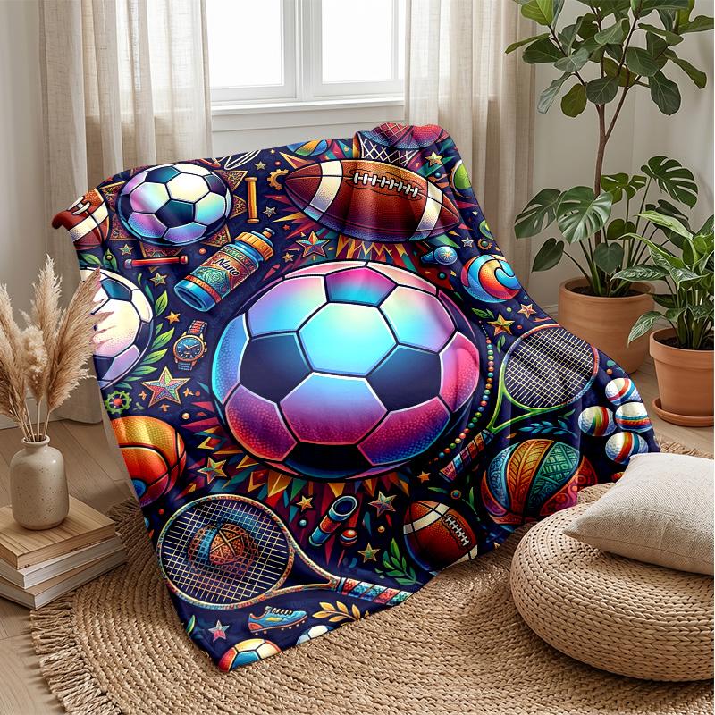 Sports Ball Collection Theme Blanket Lightweight Warm Flannel Blanket Decorative Throw Blanket for Home Decoration