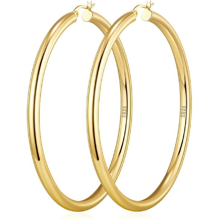 4mm Thick Gold Chunky Earrings Steling Silver Post Hoops Earrings For Women Hollow Tube Hoops Earrings Thick Gold Hoop Earrings Hypoallergenic