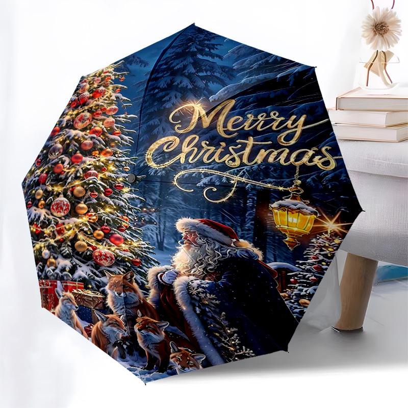 

1pc Merry Christmas! Automatic Opening/Closing Umbrella with Foldable Design, 8-Bone Iron Frame, Outdoor Umbrella, Perfect Gift for Fans, Travelers, D