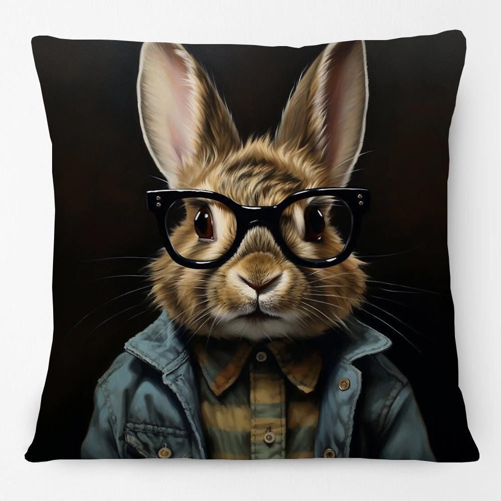 European Rabbit Badger Rooster Horse Animals Hipster with Glasses Painting Cushion Covers Decorative Pillowcase