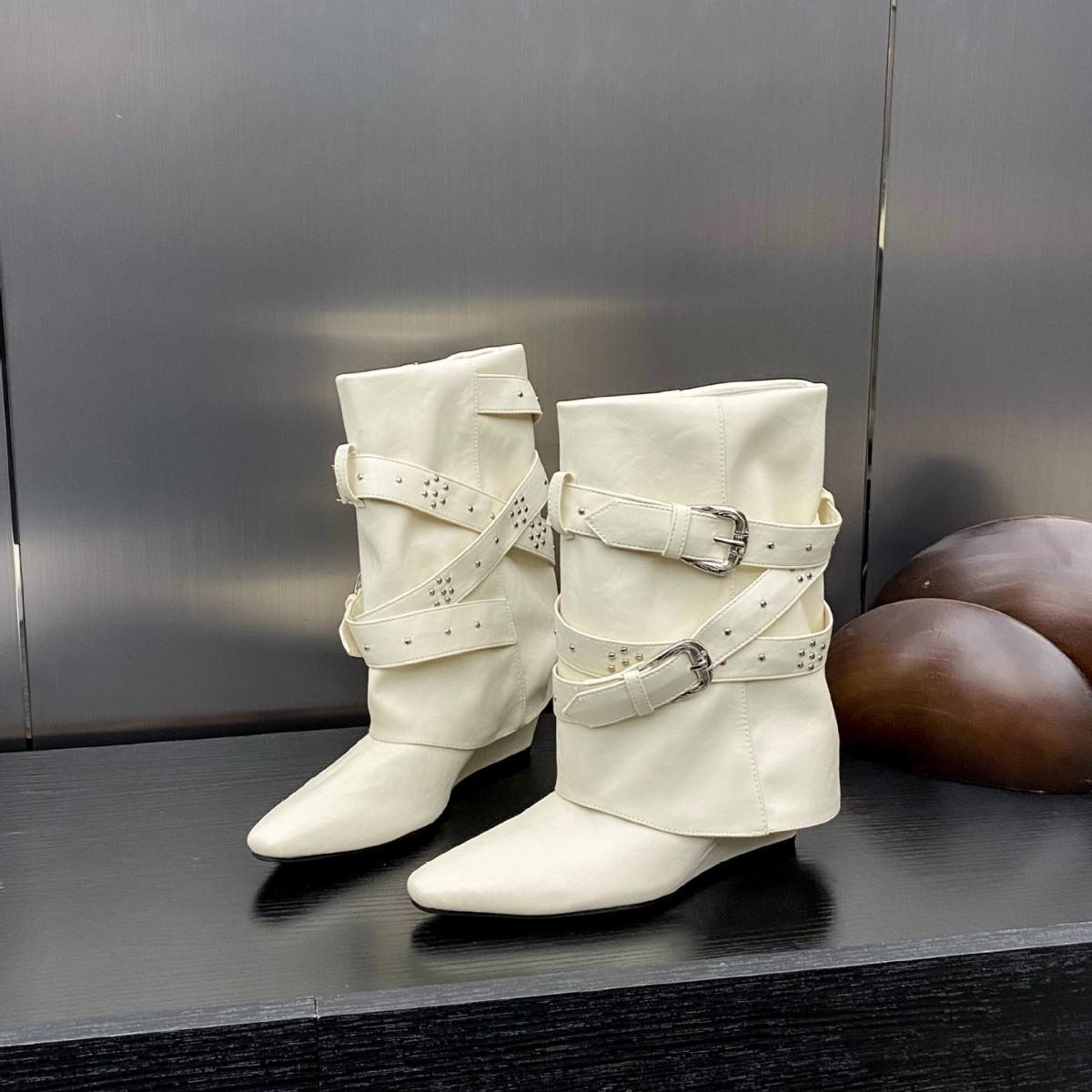 

Женские сапоги с круглым носком, пряжкой на поясе и декоративными рукавами, европейские и американские сексуальные сапоги для ночного клуба 35 белый