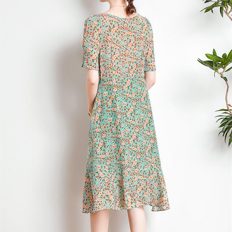 YYFS Dámská móda Letní květinový vzor s krátkým rukávem s čtvercovým límcem Ležérní šaty