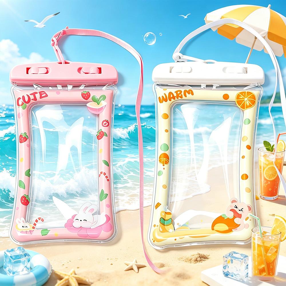 Waterproof Floating Phone Pouch Touch Screen Underwater Photography Dry Bag Cartoon Design with Lanyard for Beach Swim Dive Drif