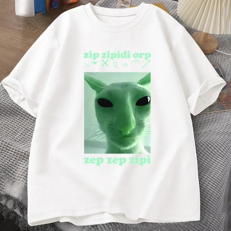 Funny Alien Cat Dank Meme T Shirt for Women Brainrot T-shirt Stupid Cringe Tshirt Harajuku Tees