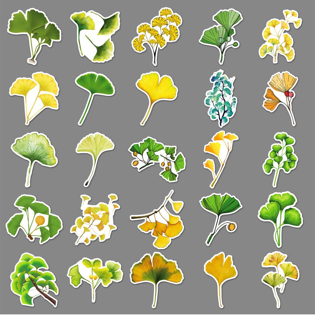 50 Ginkgo Tree Graffiti Stickers Personalized Plant Leaf Decoration Mobile Ticket Water Cup Waterproof Stickers